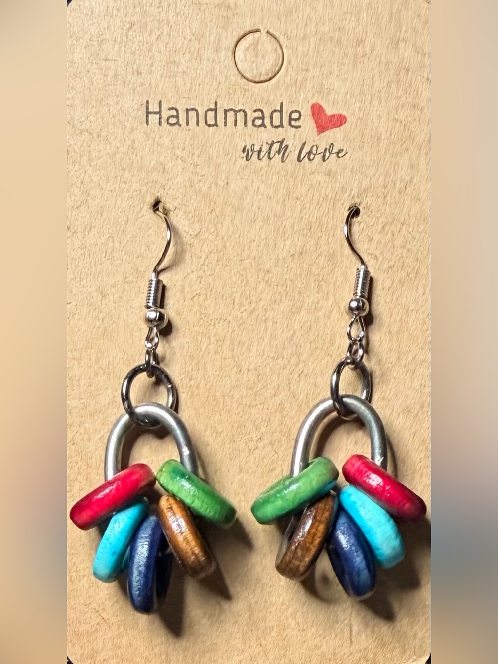 ✨Handmade✨ Colorful Wooden Ring Dangle Earrings